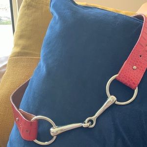 Red croc embossed leather belt